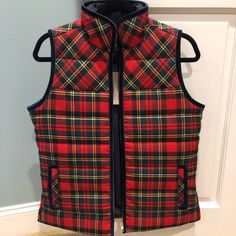 Nwt Size Xs. Gorgeous Plaid Print. J Crew Fall, Jcrew Vest, Red Puffer Vest, Brown Puffer, Red Puffer, Sleeveless Sweater Vest, Quilted Puffer Vest, Blue Puffer, Black Down