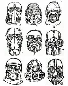 several different types of gas masks