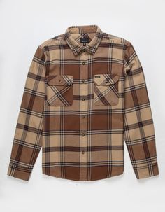 Brixton Bowery Flannel. This Classic, Two-Pocket Flannel Looks And Feels Like A Favorite Shirt From Day One. Designed With Signature Vintage-Inspired Plaids And A Proprietary, Anti-Scratch Vegan Wool Tri-Blend. Ideal For Layering Over A Tee For Added Warmth Or Wearing On Its Own For Dinner Dates. Clean Finished Seams For A Polished Look. Chest Pocket With Woven Label. Softener Wash. Standard Fit With A Curved Hem. 60% Cotton 23% Polyester, 17% Acrylic. Machine Wash. Imported. Brown Button-up Flannel Shirt With Pockets, Classic Brown Flannel Shirt With Pockets, Flannel Work Shirt With Pockets, Brown Cotton Flannel Shirt With Pockets, Flannel Workwear Tops With Pockets, Flannel Looks, Dinner Dates, Mens Flannel, Woven Label