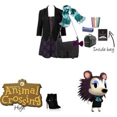 an animal crossing outfit is shown with accessories and items for the character's costume