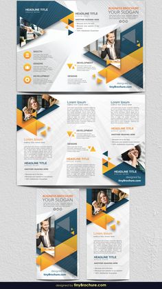 a brochure that has been designed to look like an abstract geometric design with yellow and