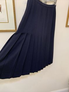 Vintage Chanel pleated skirt Navy Blue Wool Knife pleat Silk Lining France Sz 40  | eBay Knife Pleated Skirt, Knife Pleat, Wool Crepe, Blue Wool, Vintage Chanel, Pleated Skirt, Chanel, Navy Blue, France