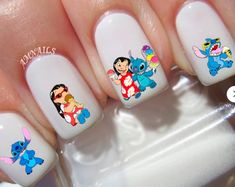 64 Lilo and Stitch Nail Decals A1218 Etsy Nail Art Stitch, Stitch Nail Art, Disney Nail Decals, Nail Art Halloween, Lilo Und Stitch, Disney Nail, Mauve Nails, Nail Water Decals, Lilo Y Stitch