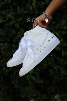 Personalized Bridal Shoes | Bride's Wedding Sneakers | solecraftstudio Blazer Nike Shoes, White Sneakers Wedding, Custom Bridal, Bride Shoes