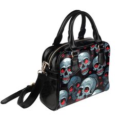 Red Eyed Skulls Shoulder Handbag This shoulder bag features a red eye skull design Details: High-grade PU leather, 9.45"(L) x 3.54"(W) x 8.27"(H) 16.57 Oz Has a lined interior featuring zippered, backwalls, double handles, removable and adjustable shoulder strap and a single zippered top closure Check Out More bags HERE *This product is custom made on demand. Black Bags With Skull Print For Everyday Use, Red Eye, Zipper Top, Skull Design, Gothic Jewelry, Red Eyes, Shoulder Handbag, Shoulder Handbags, High Grade