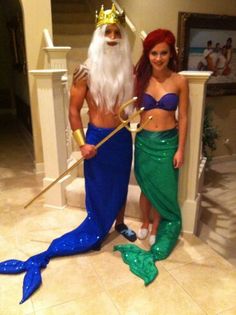 King Triton Costume, Merman Costume, King Triton, Costume Couple, Mermaid Halloween Costumes, Ariel Costumes, Mermaid Halloween, Hallowen Costume