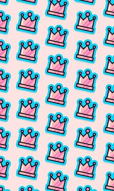 a pink and blue crown pattern is shown on a light pink background with small squares