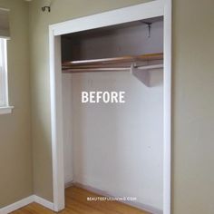 Before I had my bedroom closet updated, I thought having a "walk-in" closet was the only way my husband and I could share a closet. Turned out, we just needed a… Closet Minimalista, Bifold Doors Makeover, Cheap Closet, Closet Redo, Closet Door Makeover, Custom Closet Design, Bifold Barn Doors, Reach In Closet, Closet Renovation