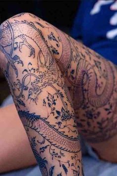 sleeve tattoos portrait tattoos quote tattoos abstract tattoos finger tattoos back tattoos hip tatto Dragon Leg Tattoo, Stile Pin Up, Dragons Tattoo, 16 Tattoo, Blue Tattoo, Tattoos Geometric, Leg Sleeve, Leg Tattoo, Body Modification