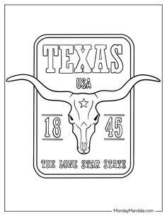 the lone star state coloring page with texas's name on it and an image of a