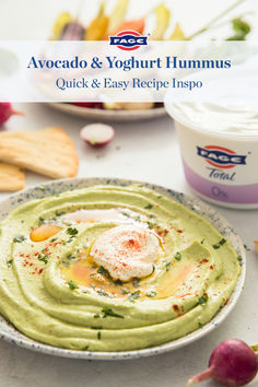 avocado and yogurt hummus in a bowl