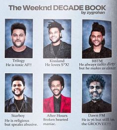 the weeknd decade book features six men with different hairstyles and beards