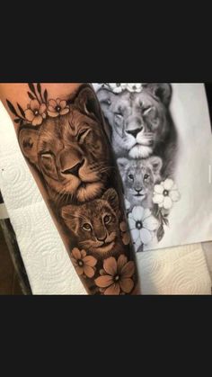 an instagram page with two lions and flowers on the left arm, one is black and white