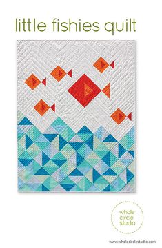 a quilted wall hanging with an orange fish and blue waves on the bottom half