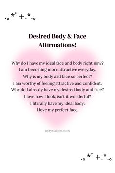 a pink heart with the words desired body and face affirmations