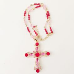 New Red Pink Crystal Holly Cross Charm Chain Good Fortune Beaded Necklace NE1476 Total: 1 Pieces Sizes: total length: 50 cm (2.54 cm= 1 inches), and drop length: 26~32 cm, Pendant Size: 5 cm x 6.5 cm. Shipping: I charge $3.99 shipping for this auction, and $1.00 each additional necklace or pendant, or brooch purchase. Please talk with me before returning any item and ship within 14 days of receipt. Returns must be in the same condition they were shipped. I request payment by PayPal in three days, but planned in advance of purchase alternate payment methods and time payments can be arranged. International buyers pay actual shipping cost and are responsible for any customs fees their own countries may apply.. Please talk with me before returning any item and ship within 14 days of receipt. R Fun Pink Adjustable Charm Necklaces, Hot Pink Cross Necklace, Pink Crystal Necklace With Heart Charm, Pink Pendant Crystal Necklaces For Valentine's Day, Playful Pink Charm Necklaces, Good Fortune, Cross Charms, Pink Crystal, Beaded Necklace