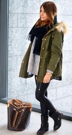 C O A T Green Parka, Mode Casual, Outfit Trends, Street Style Winter, 2015 Fashion, Fashion Lookbook, Fashion Mode, Looks Style, Winter Looks