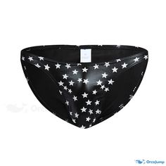 Orcajump - Premium Low-Rise Faux Leather Thong Underwear - Sexy and Alluring Black Party Swimwear Briefs, Party Shorts, Men's Briefs, Printed Leather, Star Print, Briefs, Low Rise, Faux Leather, Leather