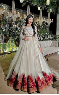 #weddingdress Fancy Gowns Indian, Lengha For Wedding, Red And White Gown, Wedding Gowns Indian, Trendy Outfits Indian, Lehenga Designs Simple, Anarkali Dress Pattern