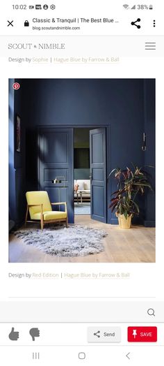 an image of a room with blue walls and yellow chairs in the corner, which is also available on instagram