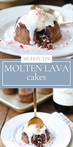 muffin tin molten lava cakes on a white plate