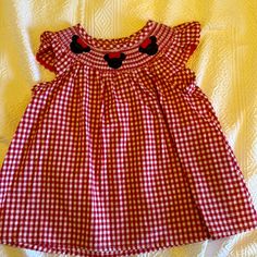 Baby Girl Embroidered Gingham Minnie Dress Xxs Never Worn Minnie Mouse Cotton Short Sleeve Dress, Cute Short Sleeve Cotton Plaid Dress, Cute Short Sleeve Plaid Cotton Dress, Red Cotton Plaid Dress For Picnic, Red Cotton Minnie Mouse Dress, Cute Cotton Gingham Dresses, Cute Gingham Cotton Dress, Minnie Dress, Kids' Dresses