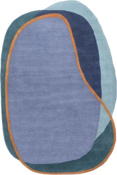 a blue and orange rug with an oval shape