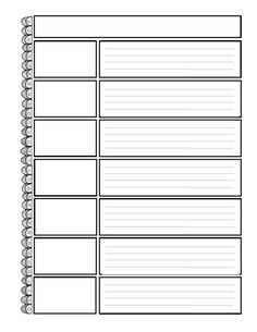 a spiral bound notebook with lined lines on the front and back pages in black ink