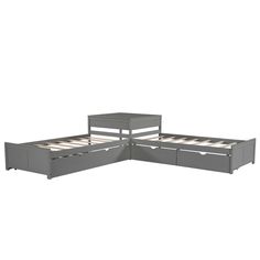 an image of a bed frame with drawers on the bottom and bottom bunk beds below