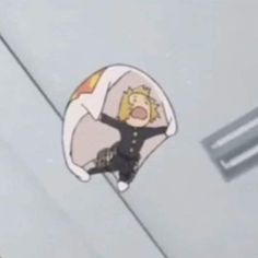 a cartoon character hanging upside down from the ceiling