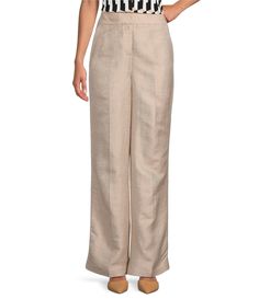 From Calvin Klein&#x2C; these pants feature:linen blend high waist wide leg two side seam pockets interior button closure hook and back/zip closure approx. 33" inseam linen/rayon dry cleanImported. Calvin Klein Wide Leg Pants With Pockets, Calvin Klein Casual Full Length Bottoms, Calvin Klein Full Length Workwear Bottoms, Calvin Klein Full Length Bottoms For Workwear, Elegant Calvin Klein Pants With Pockets, Tailored High-waisted Linen Wide Leg Pants, Tailored Calvin Klein Bottoms With Pockets, Full Length Linen Bottoms For Work, Linen Full Length Bottoms For Workwear