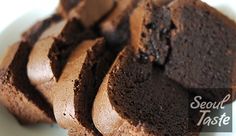 slices of chocolate cake on a white plate