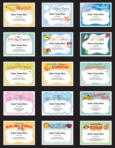 a large set of business cards for children