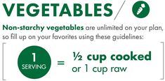 a poster with instructions on how to cook vegetables for one cup or 1 cup raw