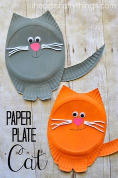 two paper plates with cats on them and the words paper plate cat written in black