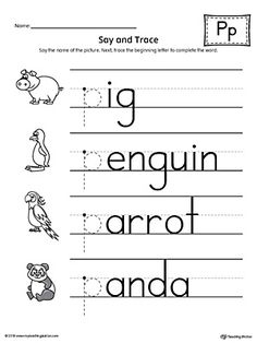 the worksheet for letter p is shown with pictures of animals and letters on it