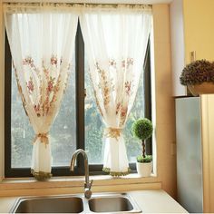 a kitchen sink under a window next to a counter top with a potted plant on it