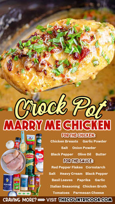 an advertisement for the crock pot mary meachken chicken dinner is being held by a spoon