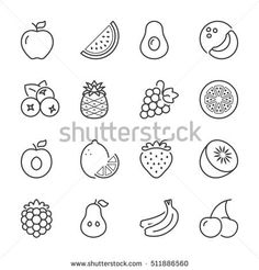 fruits and vegetables icons set in line style on white background, with clipping space for text