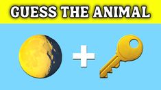 a yellow key sitting next to a black and white photo with the words guess the animal on it