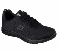 Free & fast same day shipping. WORK RELAXED FIT: GHENTER SR  77204 blk black Sporty style meets surefooted comfort in the SKECHERS Work Relaxed Fit®: Ghenter SR shoe. Soft heathered finish jersey knit fabric upper in a lace up sporty casual work slip resistant sneaker with stitching accents and Memory Foam insole. Details Electrical Hazard (EH) Safe design EH Safe rated ASTM F2413-05 Slip Resistant rubber traction outsole Slip Resistant sole tested using ASTM F1677-96 Mark II standards to meet o Comfortable Slip-resistant Black Walking Shoes, Black Slip-on Walking Shoes For Work, Comfortable Black Slip-resistant Walking Shoes, Black Slip-resistant Walking Shoes For Work, Black Slip-resistant Walking Shoes, Black Slip-resistant Closed Toe Walking Shoes, Casual Slip-resistant Work Sneakers, Slip-on Slip-resistant Work Sneakers, Slip-on Slip-resistant Sneakers For Work