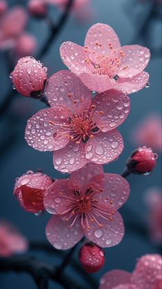 pink flowers with drops of water on them