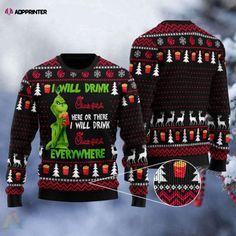 an ugly sweater with the grin on it