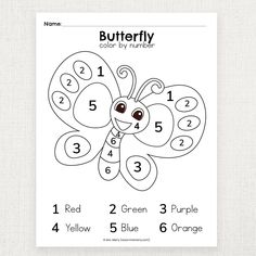 the butterfly color by number worksheet with numbers for kids to learn how to count