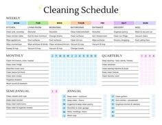 the cleaning schedule is shown in this printable version, which includes tasks and schedules