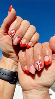 50  Cute 4th of July Nail Ideas for 2024 - Boss Babe Chronicles Gel Fourth Of July Nails, Forth Of July Summer Nails, 4th Of July Nails Preppy, Trendy Round Nails Summer, Cute 4 Th Of July Nails, Cute Summer Nails Bright Colors, Nail Designs For Fourth Of July, Gel Nail Designs Beach Vacation, Preppy Nail Designs Summer