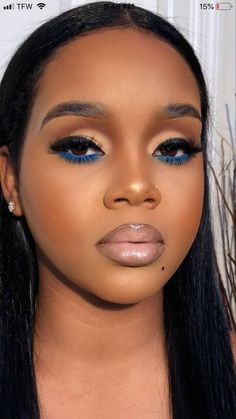 Yellow Pop Of Color Makeup, Blue And Brown Makeup Looks Black Women, Colored Bottom Eyeliner, Event Makeup Looks Brown Eyes, Thirst Trap Makeup Ideas, Pop Of Color Under Eye Makeup, Types Of Eyeshadow Looks