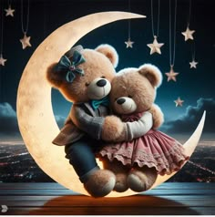 a teddy bear is sitting on the moon