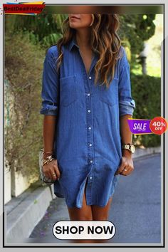 Plus Size Blue H-line Denim Long Sleeve Casual Dress Casual Long Sleeve Denim Blue Dress, Casual Blue Denim Dress With Pockets, Blue Long Sleeve Denim Dress With Pockets, Blue Long Sleeve Denim Top, Blue Long-sleeved Denim Dress With Pockets, Blue Denim Dress With Pockets, Casual Long Sleeve Denim Summer Dress, Long-sleeved Denim Dress With Pockets For Summer, Blue Knee-length Denim Dress With Pockets