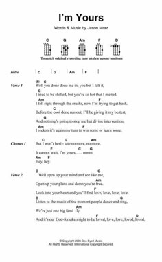 i'm yours guitar chords with the words, i'm yours on it